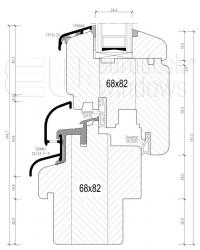 technický nákres řezu oknem v profilu IV68